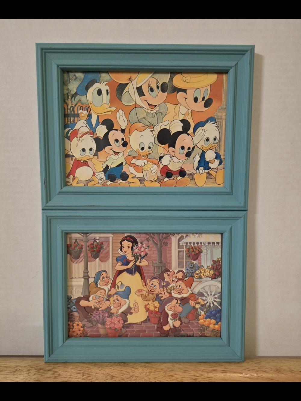 VTG 1979 Walt Disney World Framed Postcard Art Set Mickey & Snow White